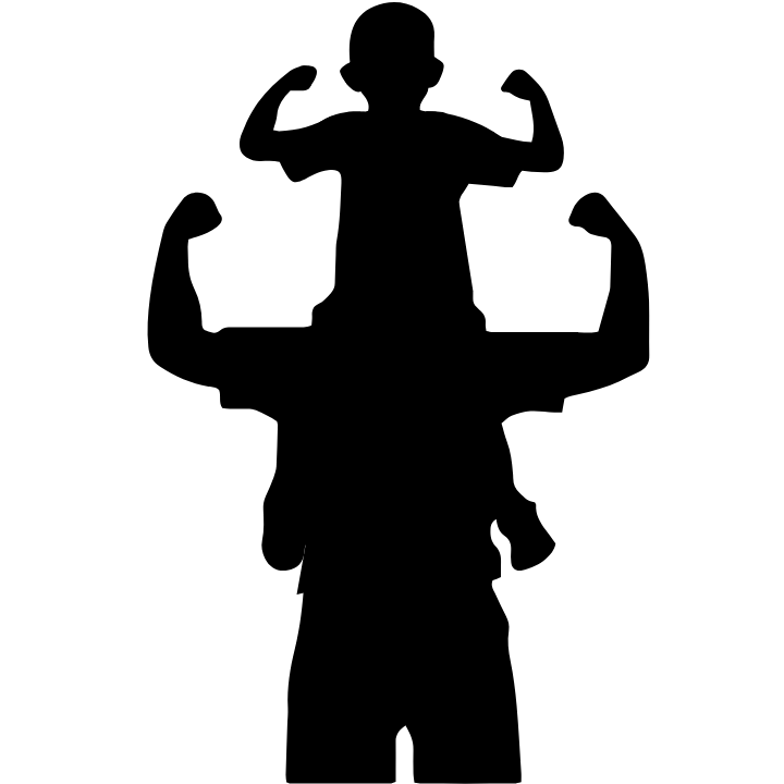 Black silhouette of a father holding his child's hand while walking, with no text, on a transparent background.