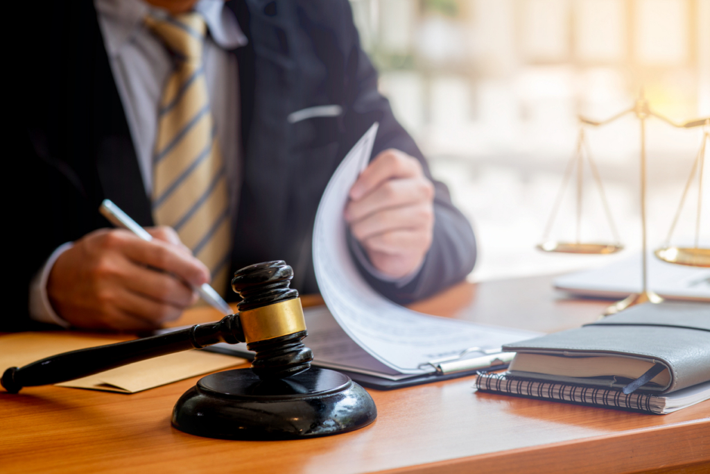 Professional lawyer in office providing legal advice and justice services.